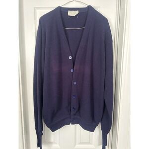 Vintage Lord Jeff Jefflinks Navy Blue Cardigan Sweater XL Orlon Acrylic USA Made